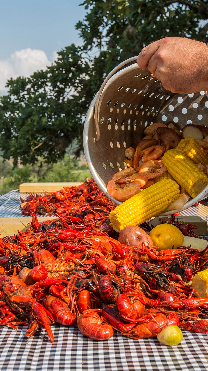 CRAWFISH-BOIL-JULY-THE-FOURTH-ANGEL-PLAQUEMINE-LOCK Private dining seafood feast for groups in an Islington restaurant