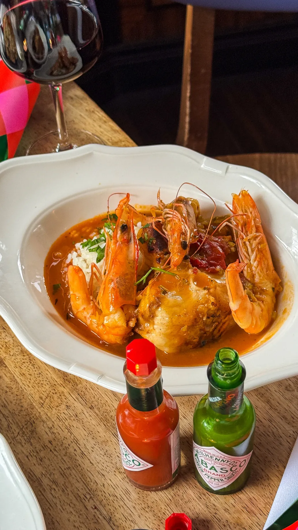 Creole shrimp festive dish at Plaquemine Lock Creole shrimp dish served as part of the festive menu at Plaquemine Lock in Islington