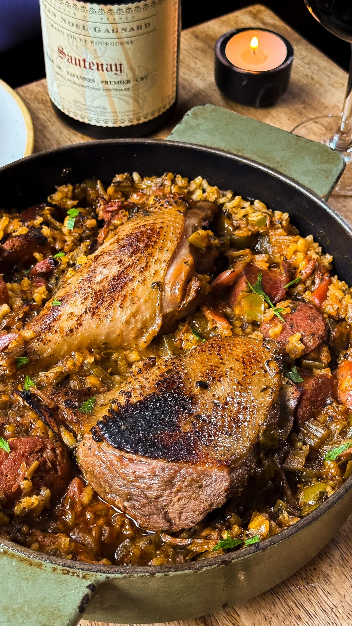 Turkey sausage, goose and ham jambalaya from the Christmas menu at Plaquemine Lock